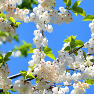 Halesia carolina - Arbre aux cloches d'argent - fleurs et feuillage